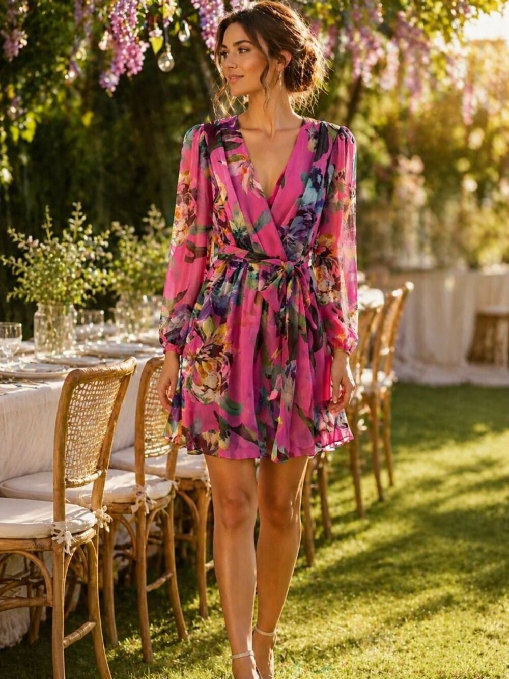 Alex Marie Floral Wrap Dress Sz 6 NWT Pink Chiffon Tie Waist Romantic Party